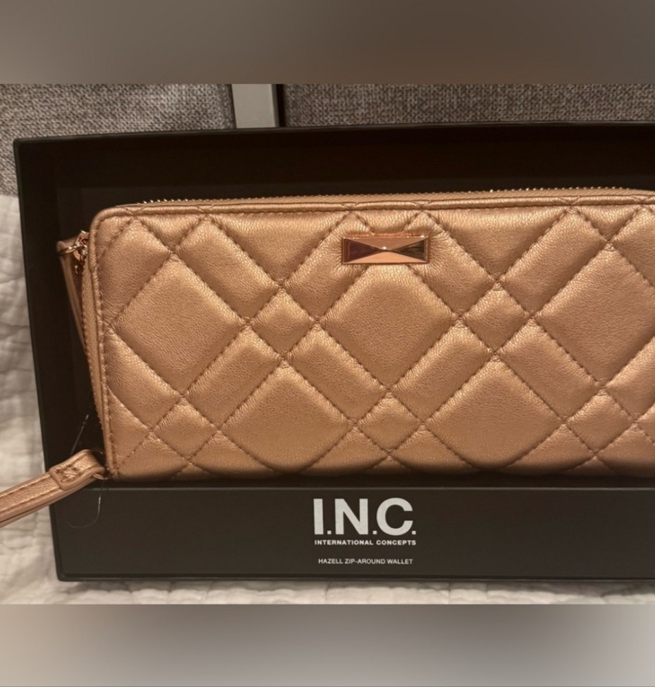 INC International Concepts Gold Quilted Wallet with Bow Detail